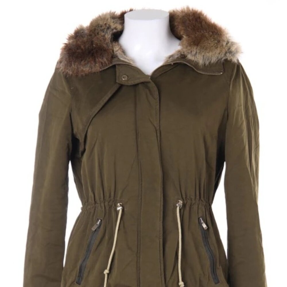 Zara Trafaluc | Faux Fur Parka, Green Utility Style | Medium